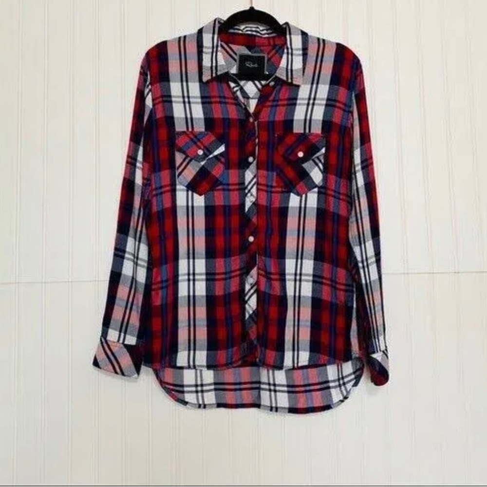 rails womens small red white blue plaid flannel button shirt